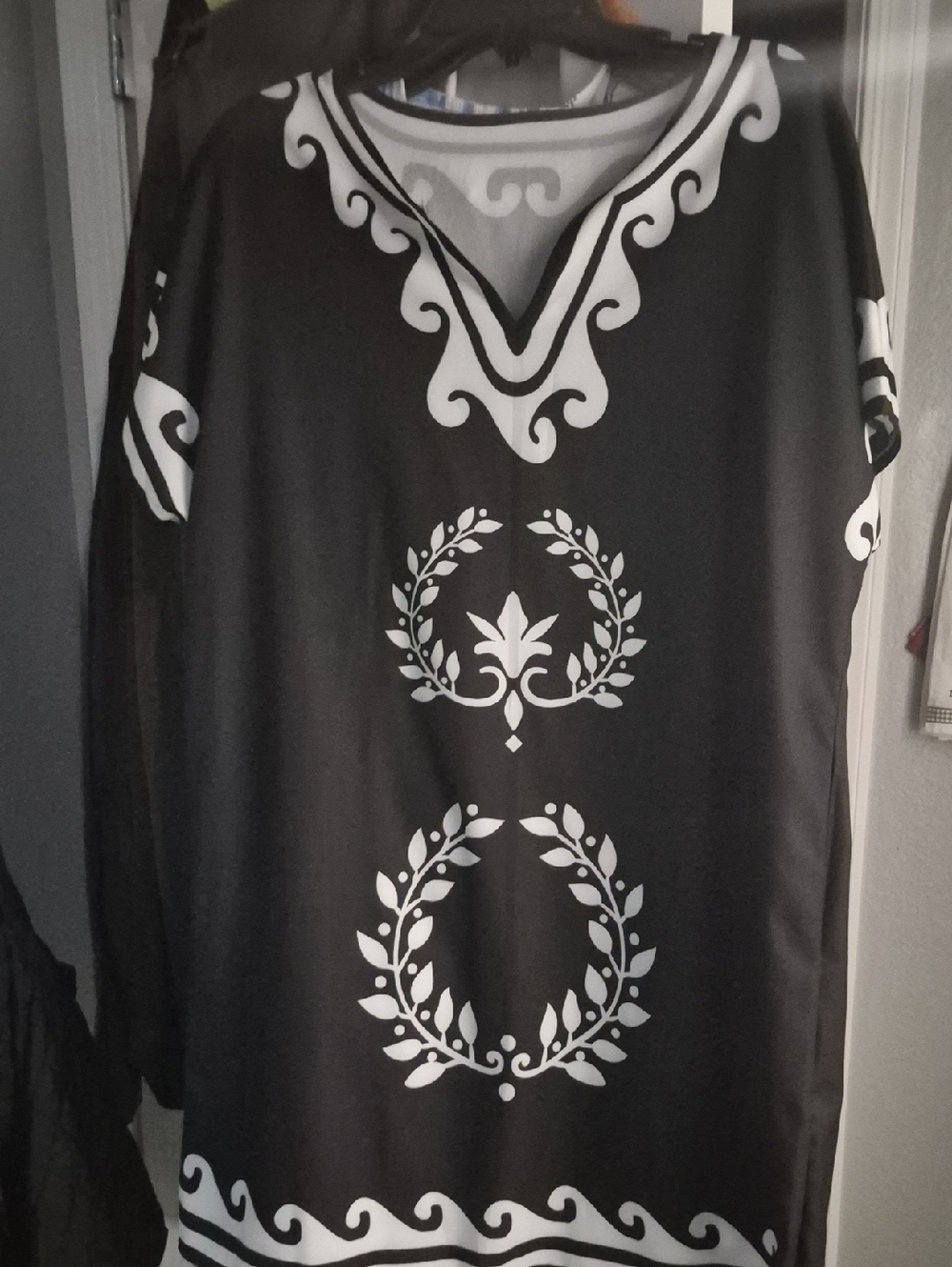 Black Printed Women's Tunic Dress with White Motifs